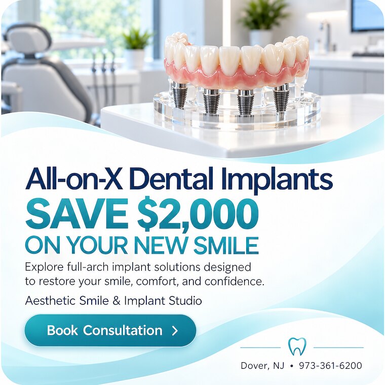 All-on-X Dental Implants &mdash; save $2,000 at Aesthetic Smile & Implant Studio in Dover, NJ